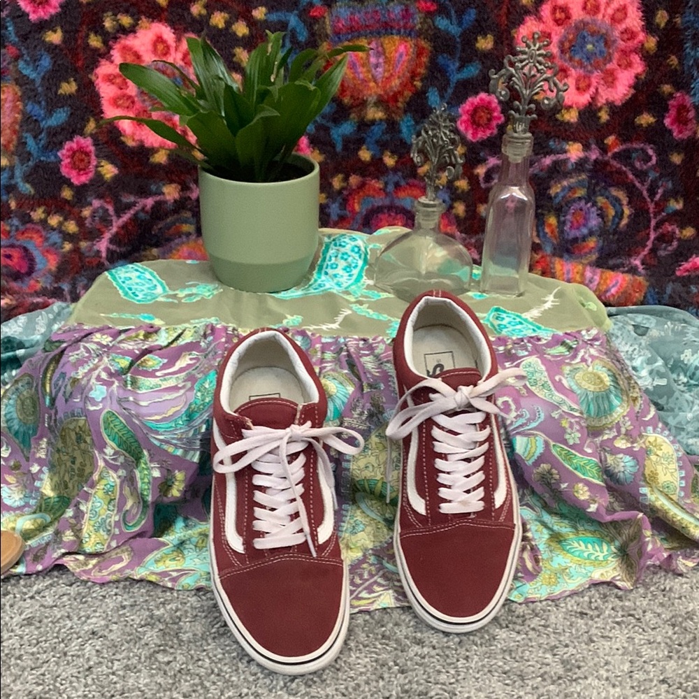 Red and White Athletic Shoes with Skate Style